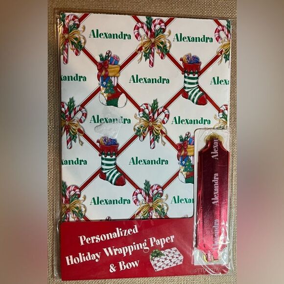 “ALEXANDRA” Personalized Christmas Wrapping Paper & Bow Multicolored Holiday Fun - Picture 1 of 3